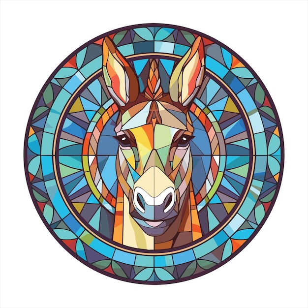 Vetor burro colorido aquarela vitral cartoon kawaii clipart animal pet illustration