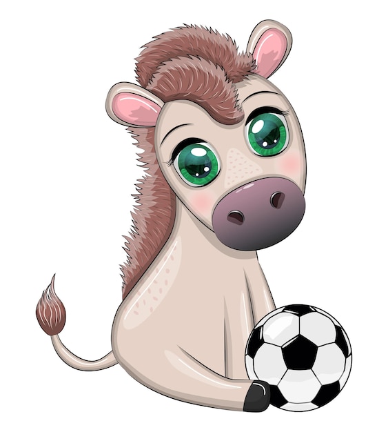 Burro fofo com uma bola de futebol jogos de personagens infantis