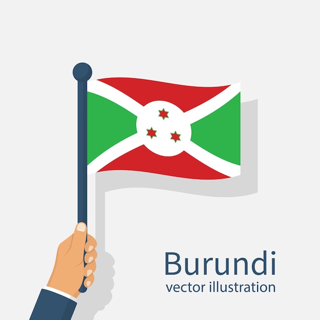 Burundi flag República do Burundi é estado da África Oriental Homem segura uma bandeira na mão Ilustração em camadas Design plano vetorial isolado no fundo branco