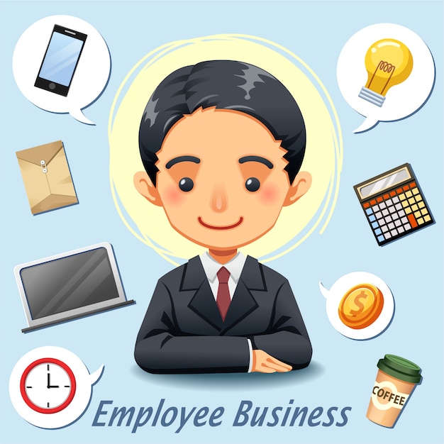 Business man desenho de personagens e acessórios ícone