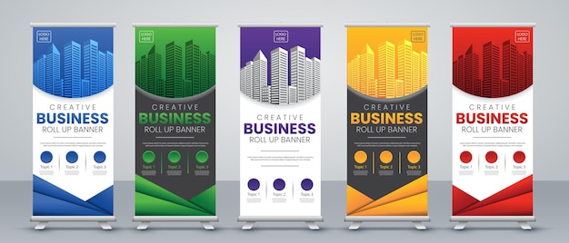 Vetor business roll up set standee design banner template abstract blue geometric background