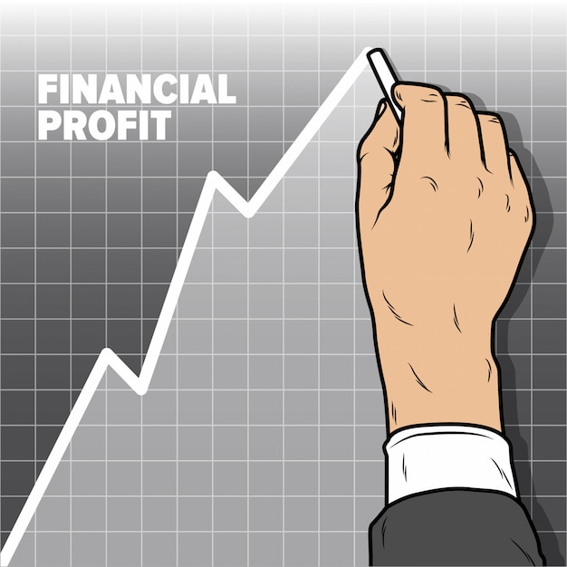 Businessmans mão desenho aumento gráfico. lucro de declínio de lucro e negócio de vendas descendente