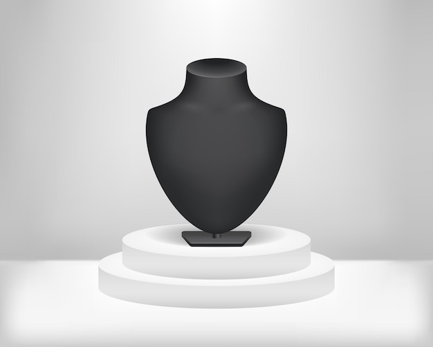 Busto de joias no pódio, manequim preto para apresentação.