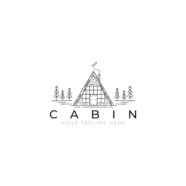 Vetor cabana ou cabana logotipo linha arte ilustração vetorial design criativo acampamento ao ar livre natureza