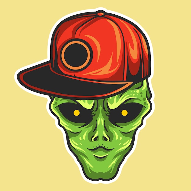 Cabeça alienígena usando ilustração em vetor chapéu snapback