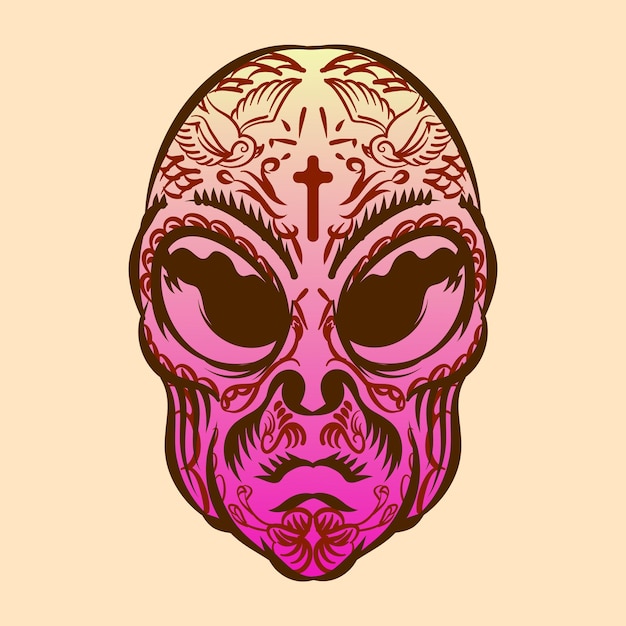 Cabeça de alienígena com ilustração de tatuagem para personagem de elemento de logotipo distintivo