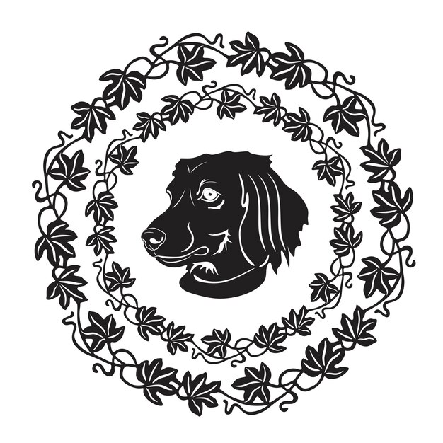 Vetor cabeça de amor de cachorro fofo com moldura floral 32 silhueta artesanal