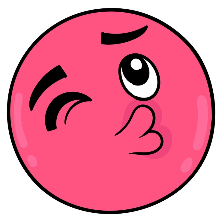 Vetor cabeça de bola rosa com lábios carnudos quer beijar, emoticon de caixa de ilustração vetorial. desenho do ícone do doodle