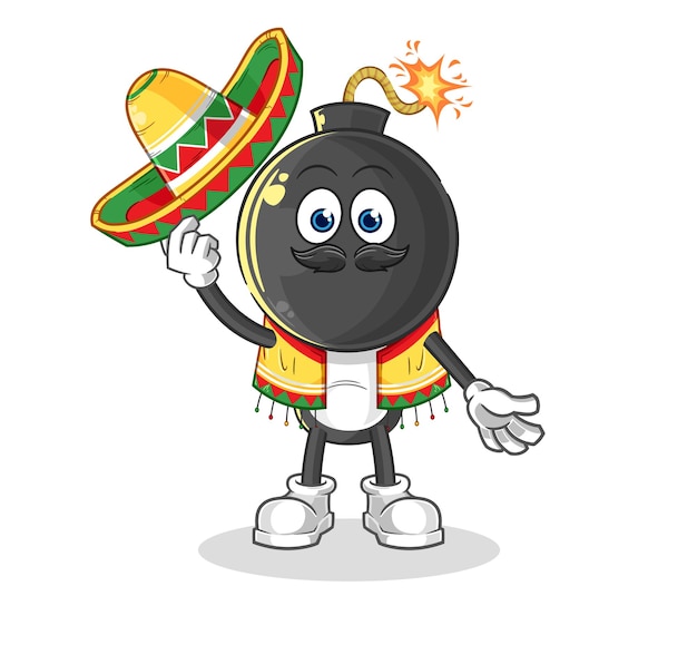 Cabeça de bomba cultura mexicana e vetor de mascote de desenho de bandeira