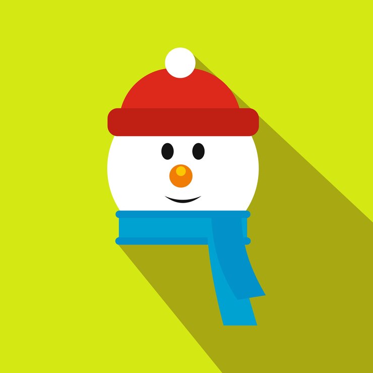 Vetor cabeça de boneco de neve com ícone plano de lenço símbolo engraçado colorido em um fundo verde