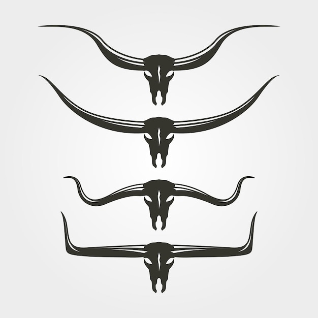 Vetor cabeça de búfalo longhorn silhueta vetor símbolo ilustração design design de cabeça de chifre longo