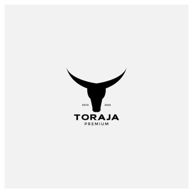 Cabeça de búfalo minimalista com design de logotipo de silhueta de chifre longo
