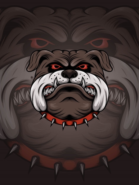 Cabeça de bulldog marrom com ilustração de colarinho vermelho espinho