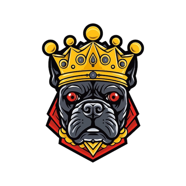 cabeça de bulldog usando uma ilustração de design de logotipo desenhada de mão de coroa