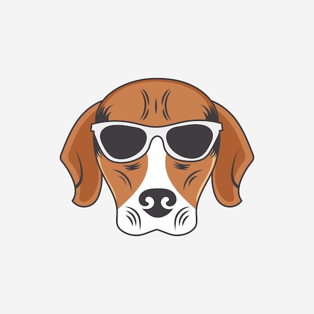 Vetor cabeça de cachorro com gráfico de ilustração de arte vetorial de óculos de sol em fundo branco.