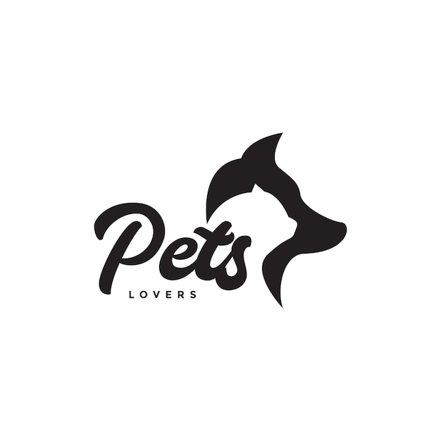 Cabeça de cão e gato animais de estimação design de logotipo de espaço negativo vetor símbolo gráfico ilustração ideia criativa