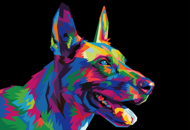 Cabeça de cão pastor alemão colorido com estilo pop art isolado legal estilo wpap