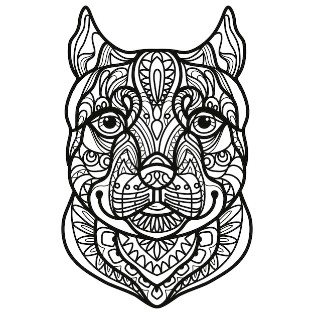 Cabeça de cão pitbull ilustração do vetor da página do livro para colorir