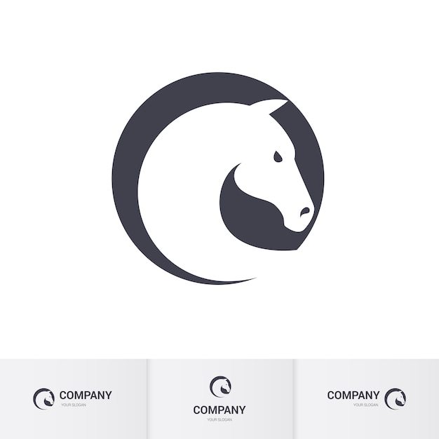 Vetor cabeça de cavalo branco estilizada em círculo para modelo de logotipo de mascote