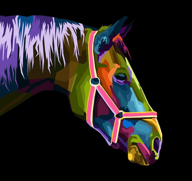 Vetor cabeça de cavalo colorida com retrato de arte pop geométrico moderno abstrato