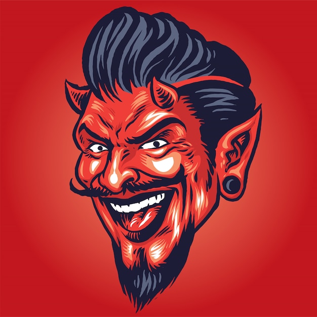 Cabeça de diabo sorridente na mão, estilo de desenho