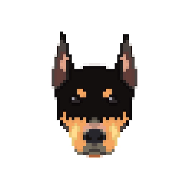 Cabeça de doberman em estilo de pixel art.