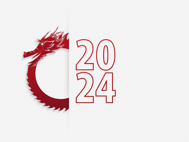 Cabeça de dragão com design de celebração do ano 2024 com número 2024