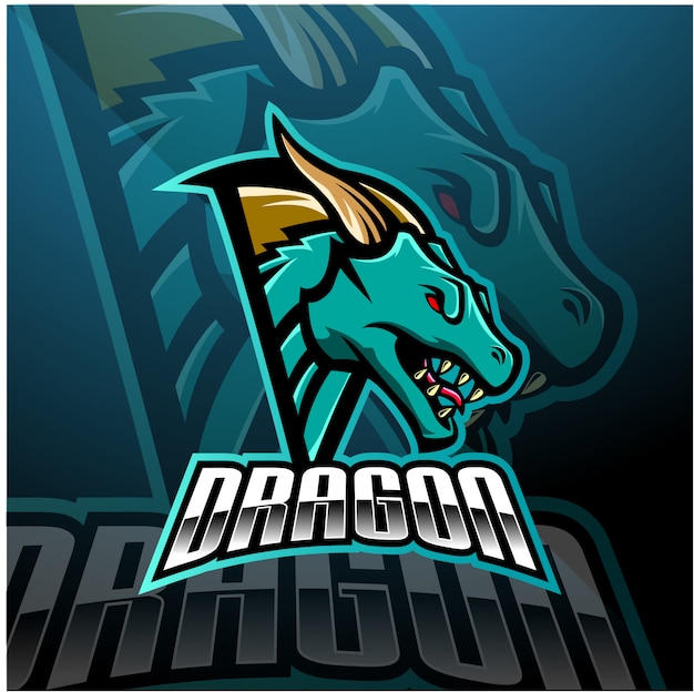 Cabeça de dragão esports mascote design de logotipo