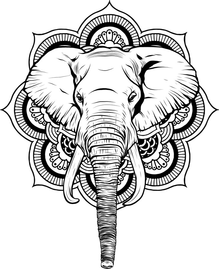 Vetor cabeça de elefante preto e branco