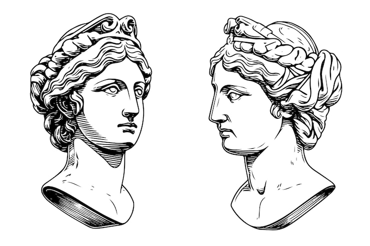 Vetor cabeça de estátua sracked de escultura grega mão desenhada gravura estilo esboço vetor ilustração imagem