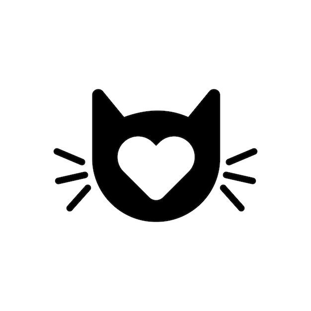 Vetor cabeça de gato e coração silhueta de amor conceito de design de logotipo para amantes de gatos ou animais ícone isolado