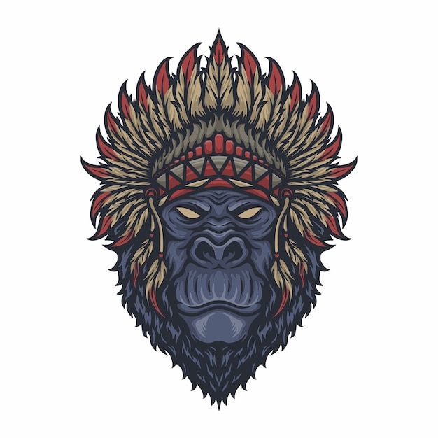 Cabeça de gorila com design de vetor de cabeça de Apache indiano