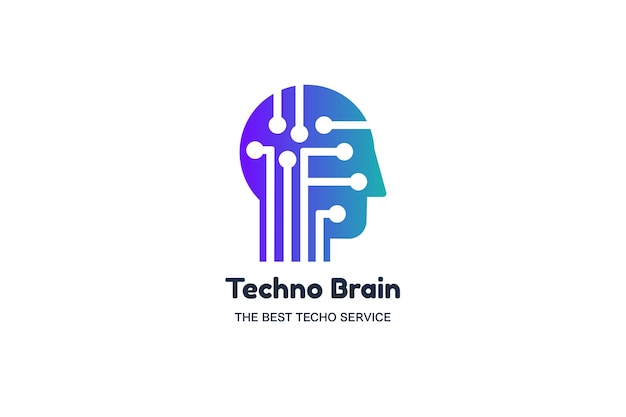 Cabeça de homem e chip techno brain multimedia logo