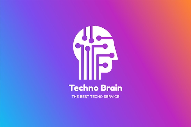 Cabeça de homem e chip techno brain multimedia logo