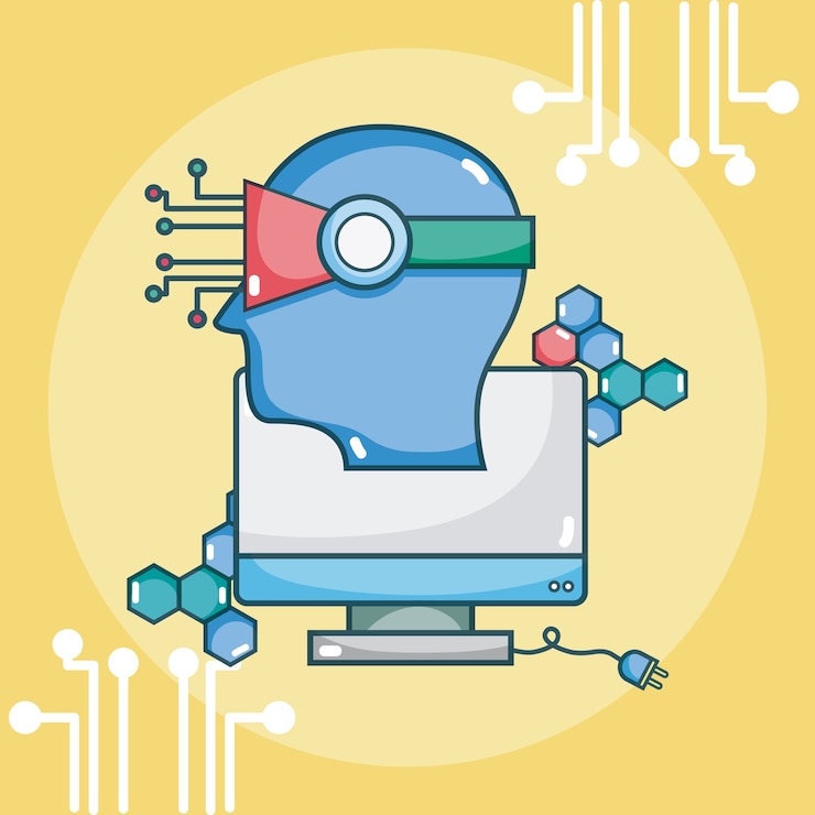 Vetor cabeça de inteligência artificial com tela