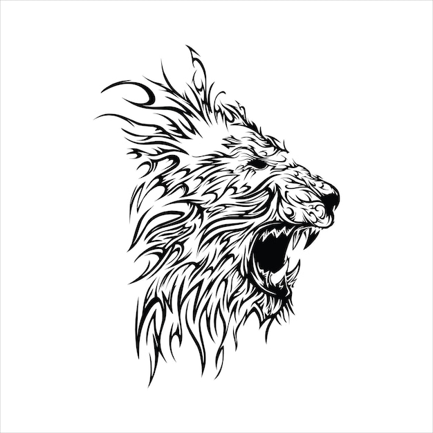 Cabeça de leão animal tatuagem tribal design preto e branco