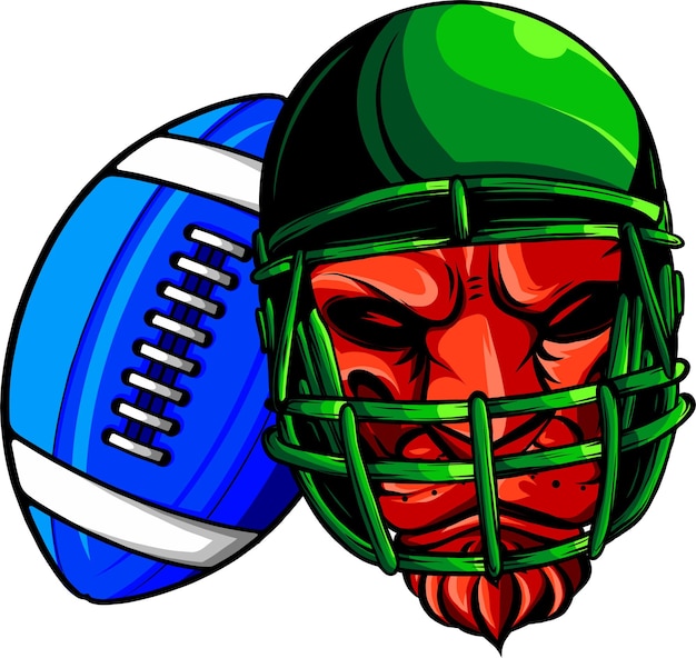 Vetor cabeça de leão com capacete de futebol e ilustração vetorial de bola