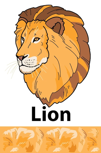 Cabeça de leão de animal selvagem que vive na natureza com uma textura de impressão da pele