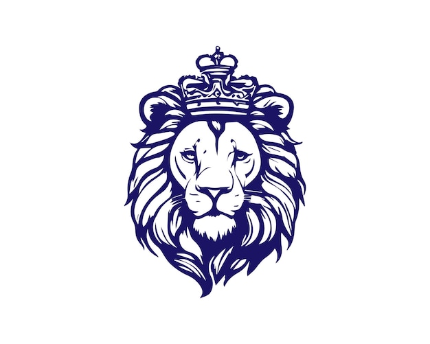 Cabeça de leão selvagem com ilustração vetorial de coroa