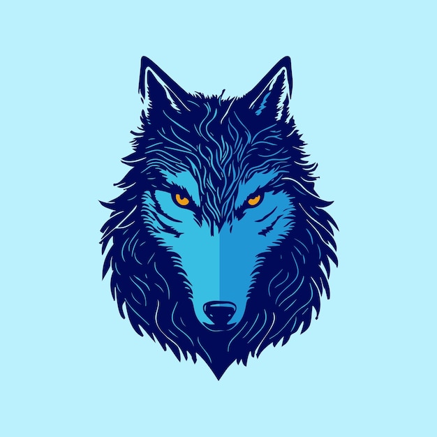 Cabeça de lobo azul sobre um fundo azul claro
