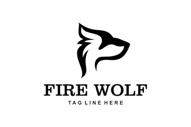 Cabeça de lobo de ilustração que tem a forma de um design de logotipo de fogo ardente