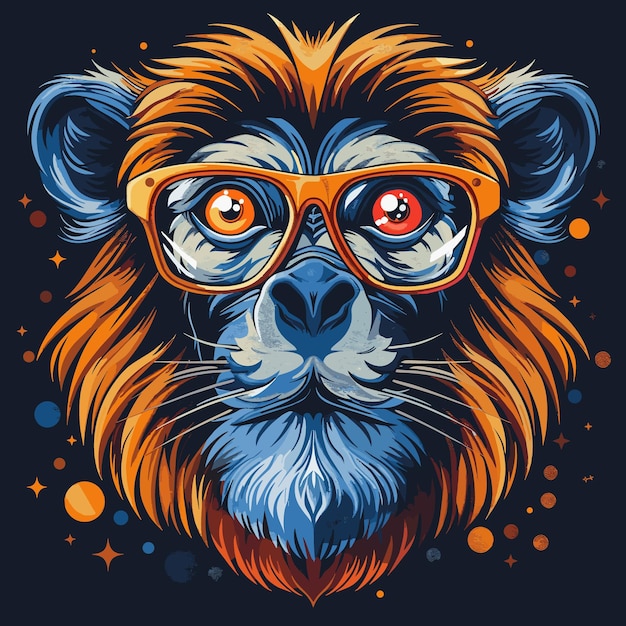 Cabeça de macaco com óculos ilustração vetorial para impressão de camiseta