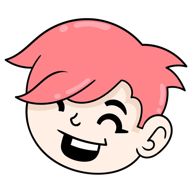 Rosto bonito rechonchudo do menino chefe sorrindo feliz, emoticon de caixa  de ilustração vetorial. desenho do ícone do doodle