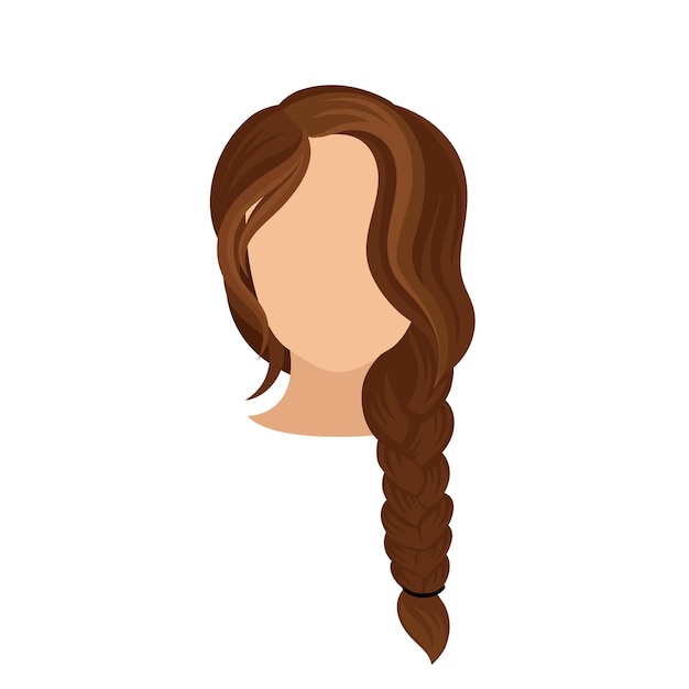 Cabeça de mulher com longa trança francesa cabelo castanho escuro penteado feminino na moda vetor plano para cartaz de salão de cabeleireiro