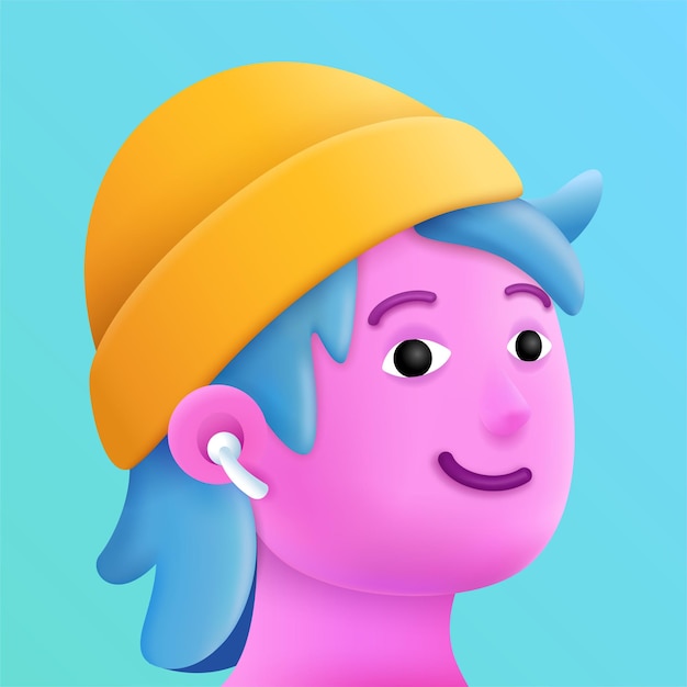 Cabeça de personagem de desenho animado menino 3d com fones de ouvido para perfil de rede social ilustração vetorial