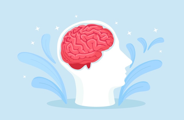 Cabeça de silhueta com cérebro humano. Neurologia, conceito de psicologia |  Vetor Premium