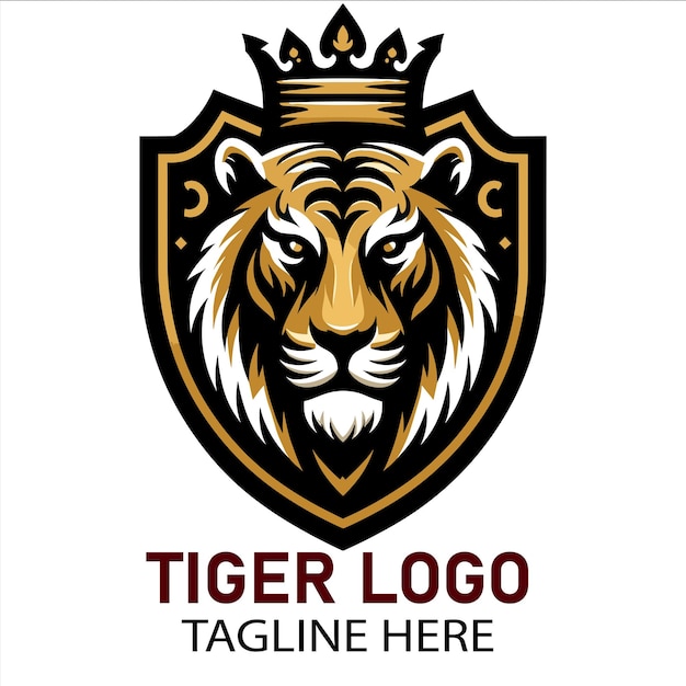 Cabeça de tigre cara de tigre coroa de cabeça de tigre desenho de logotipo de mascote