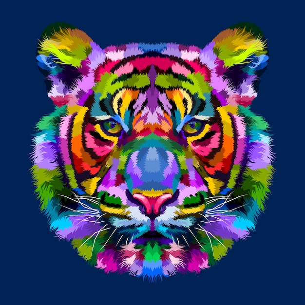 Cabeça de tigre colorido isolada em fundo azul