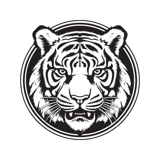 Cabeça de tigre logotipo vintage conceito de arte de linha preto e branco cor ilustração desenhada à mão