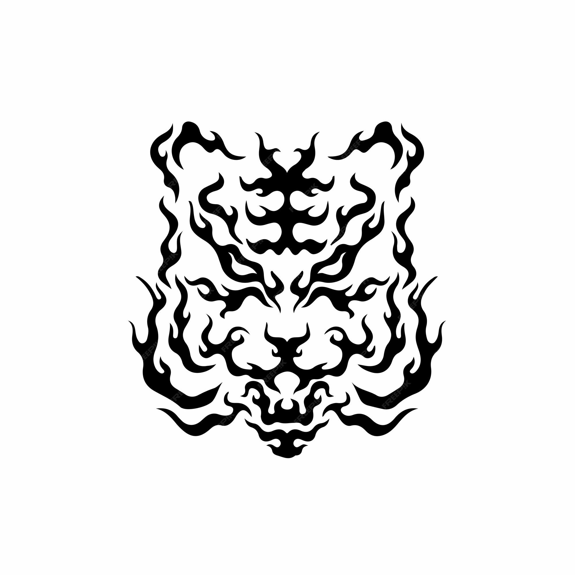 cabeça de tigre no logotipo do símbolo de fogo no fundo branco. desenho de  tatuagem tribal de animais selvagens. ilustração vetorial plana de estêncil  de decalque 14398096 Vetor no Vecteezy